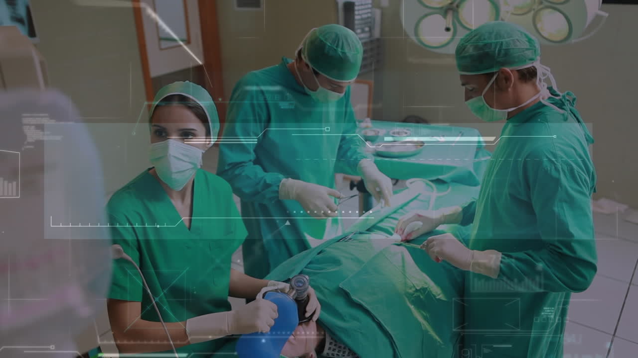 상담 중에 다양한 여성과 남성 의사에 대한 그래프와 데이터의 애니메이션