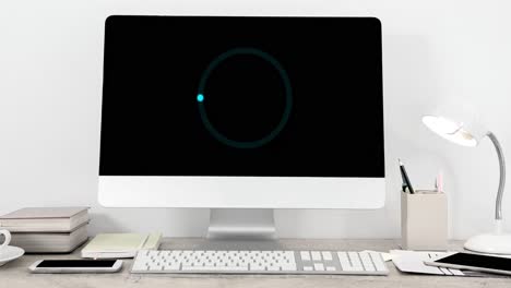 Animation-of-loading-circle-on-computer-in-office