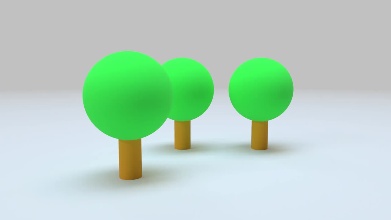 Animation of a trio of rotating 3D tree models