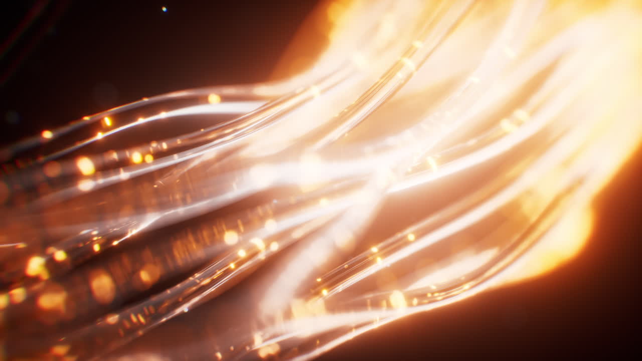 Linee curve al neon dorate e luminose, rendering in 3D