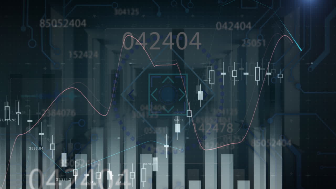 Animation of financial data processing and scope scanning over server room