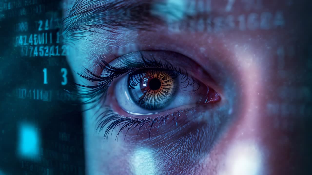 Receiving code streams, right eye scanning holographic display for analysis while blinking in lab