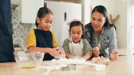 flour, cooking and mother teaching her children
