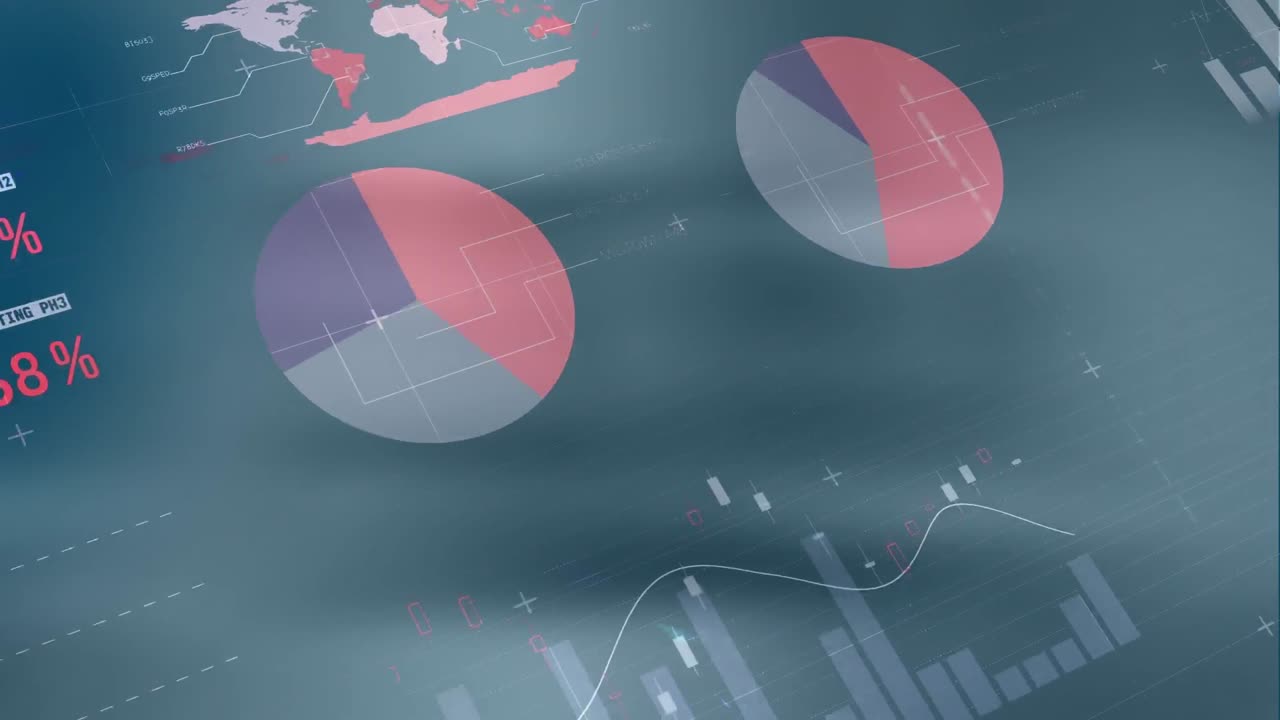 animación de una interfaz infográfica multicolor contra un fondo abstracto