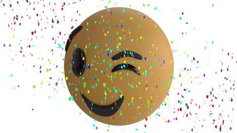confetti animation with smiling emoji on white background, celebrating event