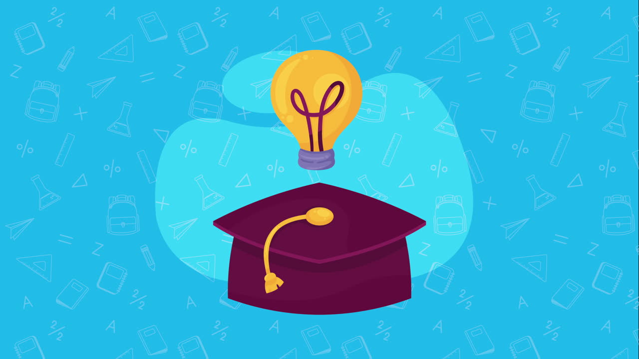 elegante sombrero de graduación y animación de bulbo