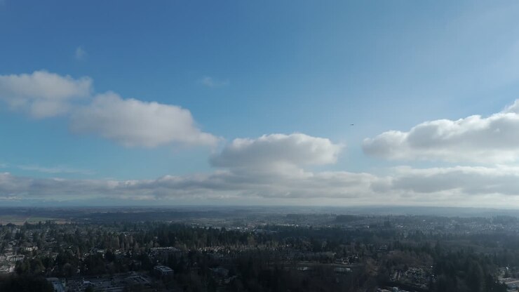 Blue Sky And Clouds Over Suburban Area In Surrey, British Columbia, Canada - Aerial Drone Shot