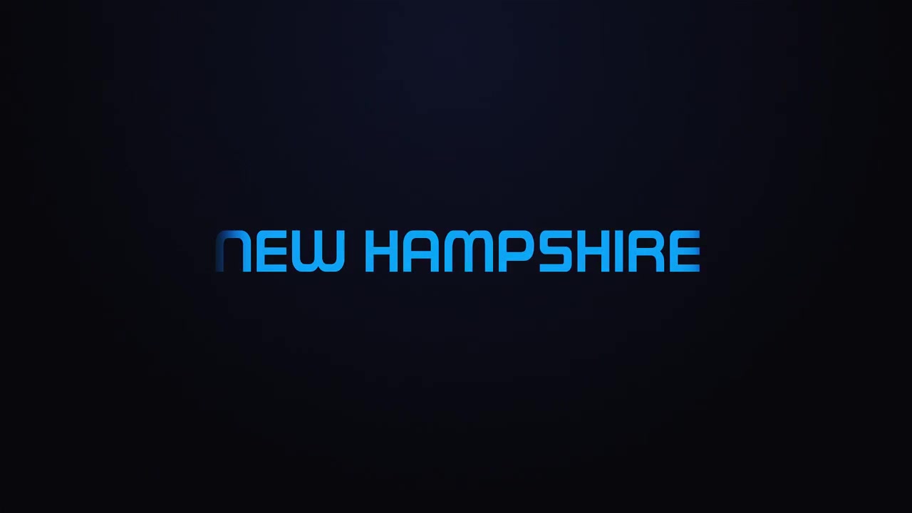 Glowing explosion NEW HAMPSHIRE text reveal blue and pink