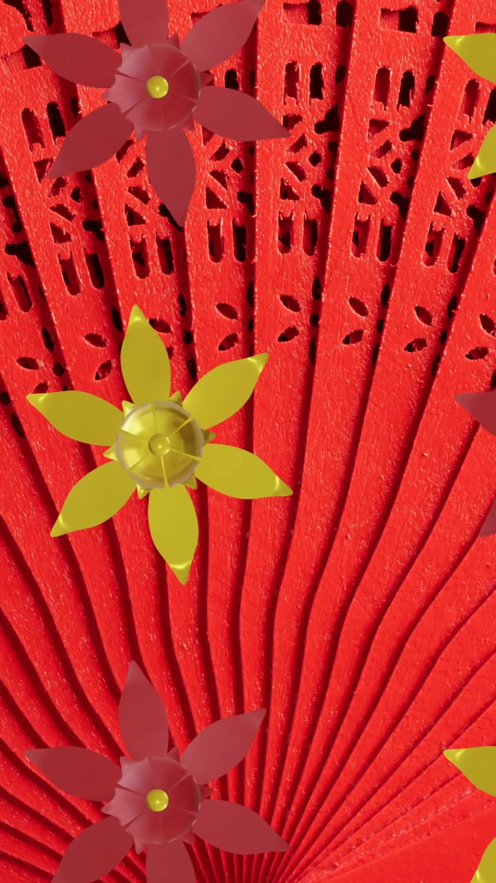 Animation of chinese pattern with copy space on red background