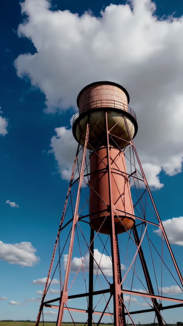 Alter rustikaler Wasserturm vor blauem Himmel mit Wolken