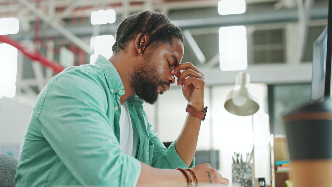 Business man, stress and tired of depression