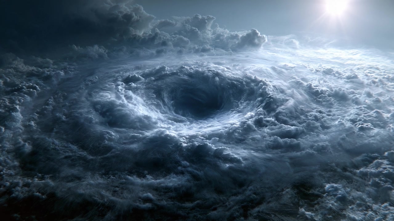 Et fantastisk visuelt billede af en hvirvlende vortex i skyerne fanget i to billeder, der viser den dynamiske bevægelse og æteriske skønhed i naturen, når den er mest dramatisk