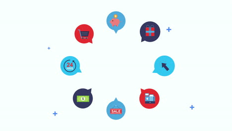 speech bubbles with ecommerce set icons