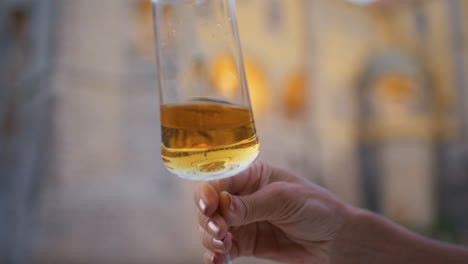 woman holding wine glass outdoors