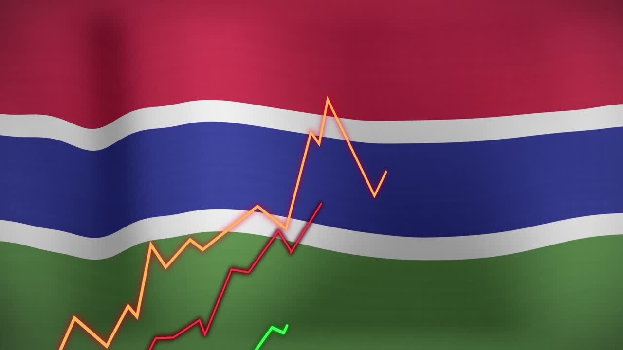 Animation of data processing over flag of gambia