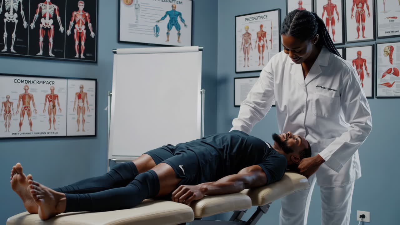 Physical Therapist Treating Athlete's Neck