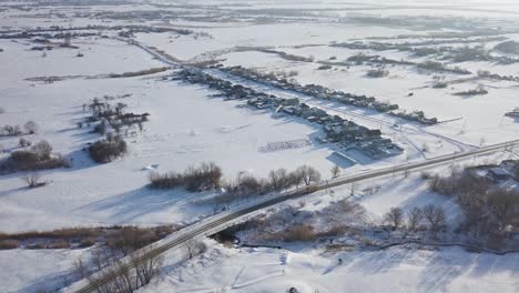 aerial view of a snowy village landscape