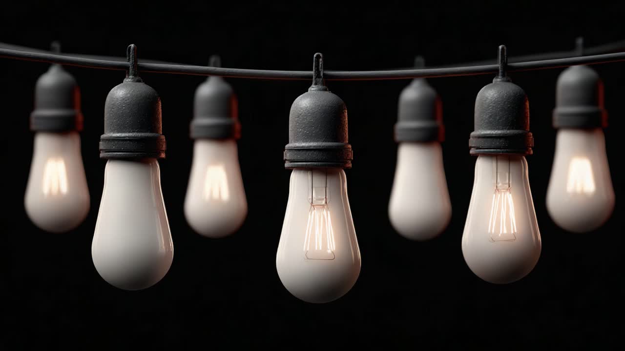A Series of Brightly Lit Hanging Lamps Illuminating a Dark Background, Showcasing the Warm Glow and Elegant Design of Each Individual Light Bulb