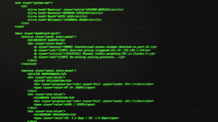 Cybersecurity Matrix-Stil grüner Programmierhintergrund mit nach oben scrollendem Code. Perfekt für Screen-Replacement und Tech-Monitor-Overlays
