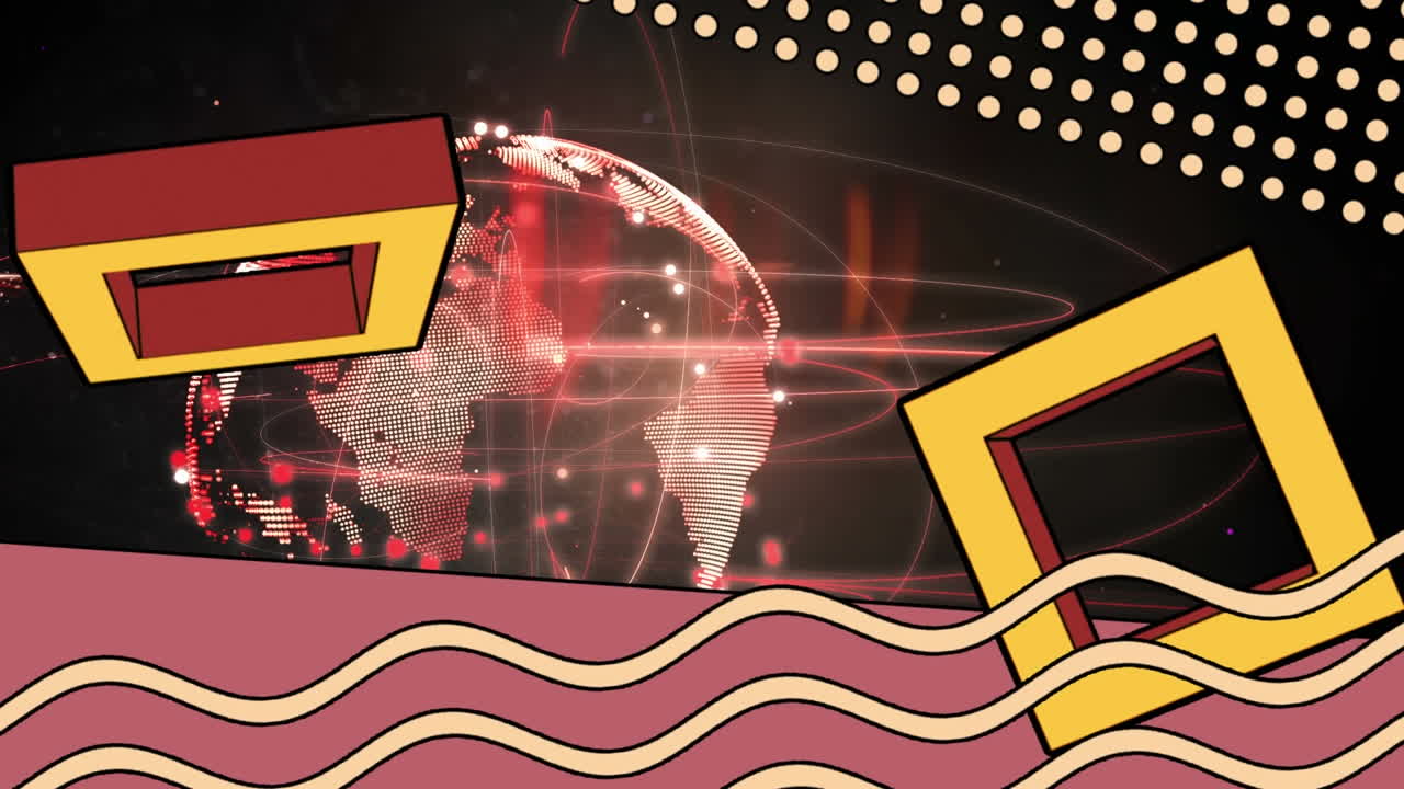 연결 네트워크와 함께 추상적인 레트로 모양의 애니메이션