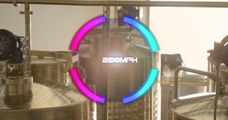 Animación de velocímetro sobre refinería