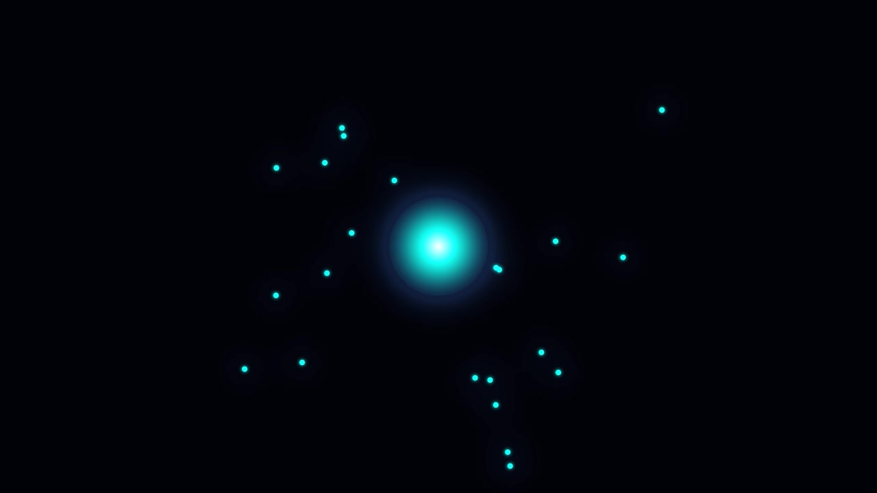 Abstract Motion Background with Glowing Cyan Particles and Central Light