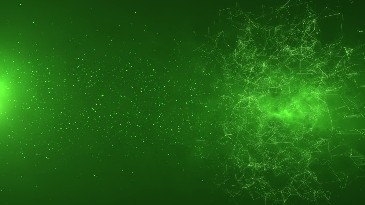 Abstract sphere from connected plexus. Geometric Green background with moving lines, dots and triangles. Science and technology background with star particles in the sky and space. Depth of field settings. The computer was created.
