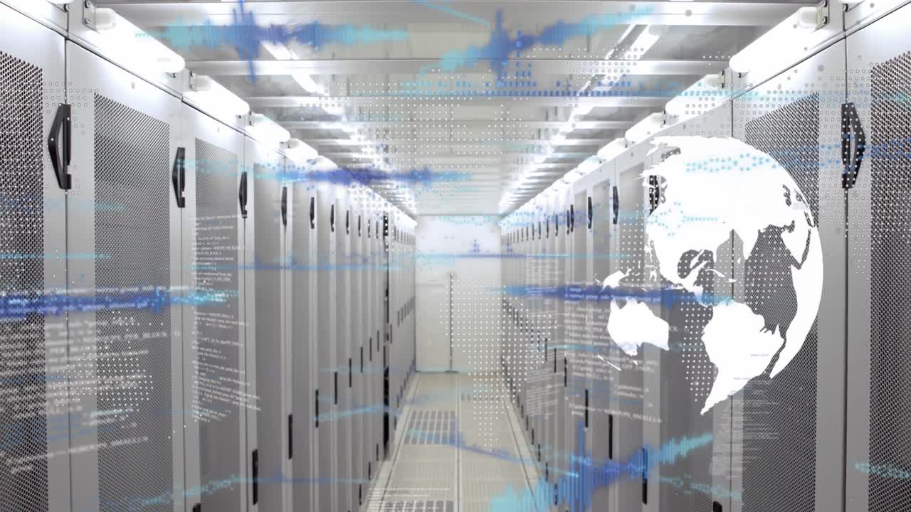 animación del globo y procesamiento de datos a través de servidores informáticos