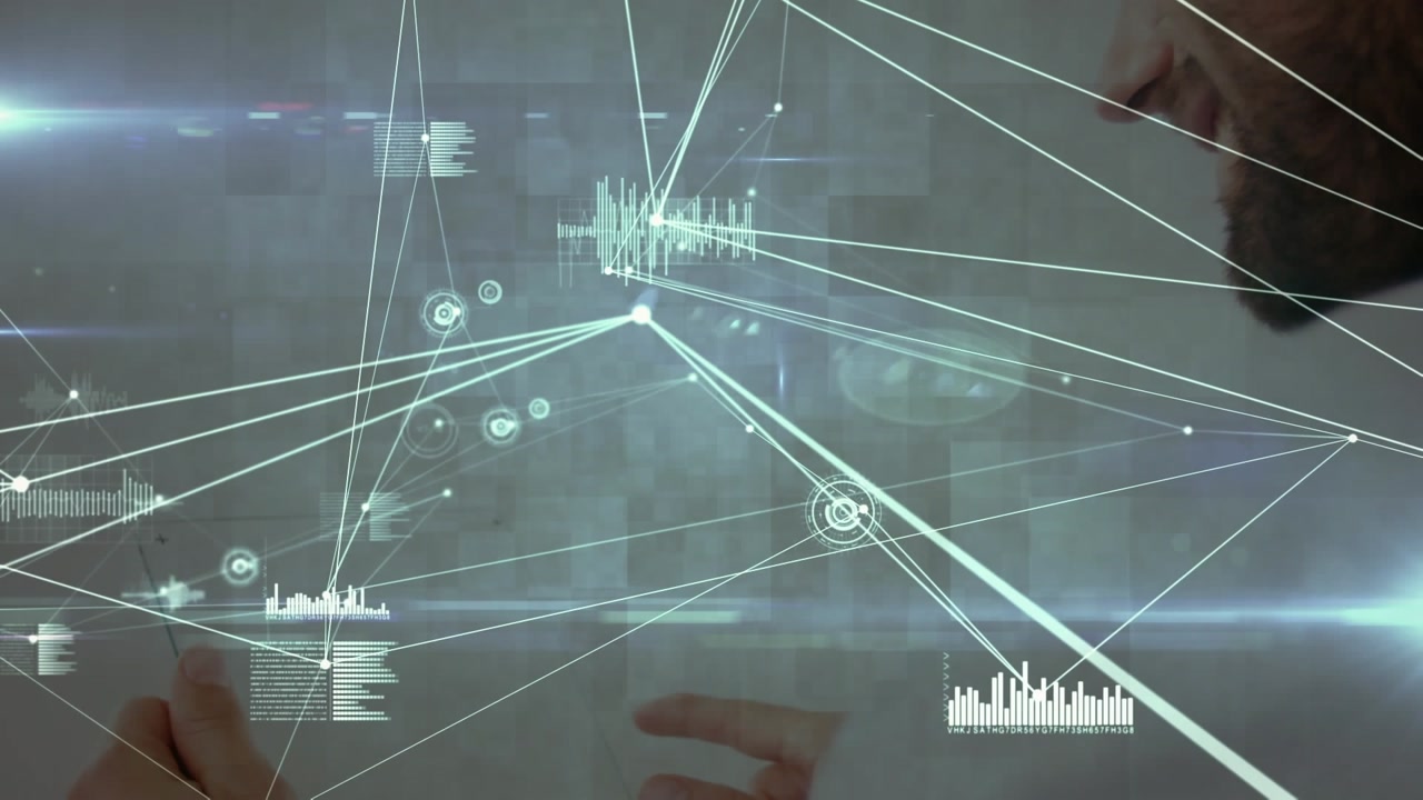 Animation of network of connections over hacker using computer