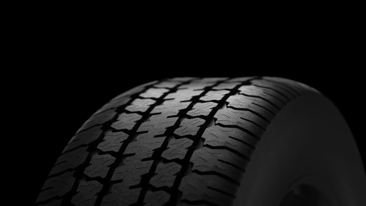un primer plano de un neumático de coche negro en movimiento. renderización de animación 4k con matte alfa.