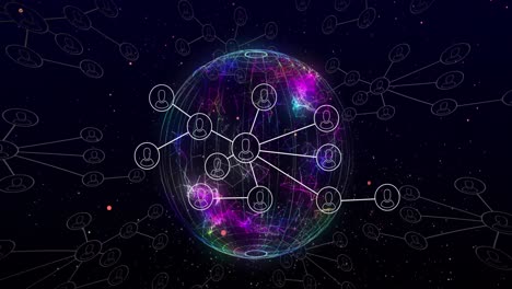 Animation-of-network-of-connections-with-people-icons-over-globe