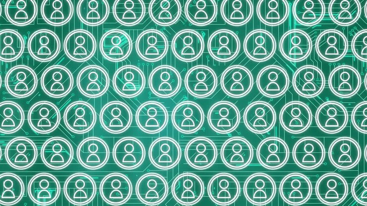 Vector icons of people and the circuit board
