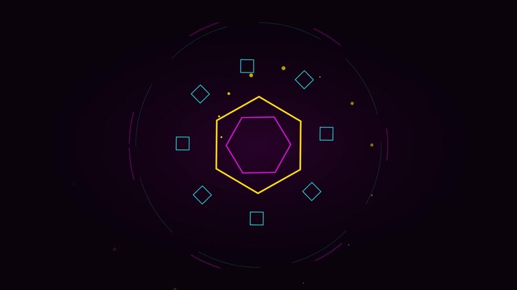 Abstract Neon Geometric Shapes Rotating on Dark Background