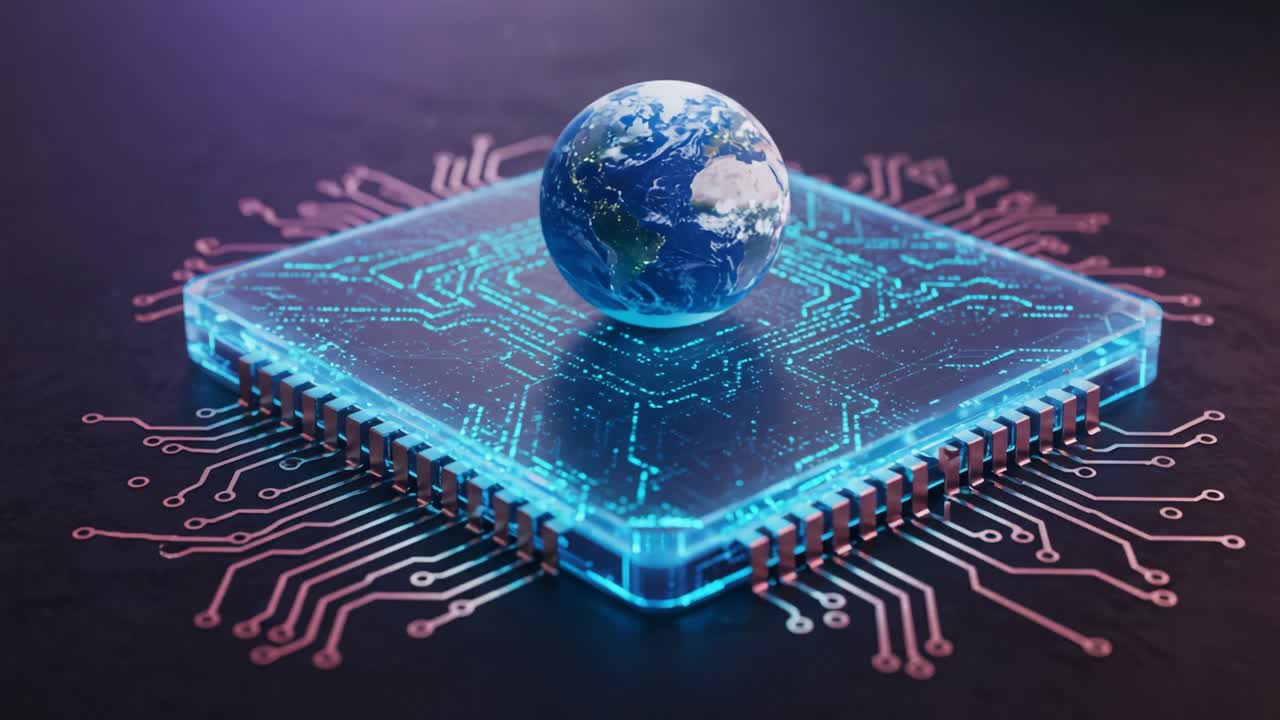 A Futuristic Representation of Earth on a Glowing Circuit Board, Symbolizing the Intersection of Technology and Global Connectivity in the Digital Age