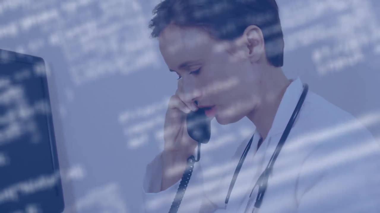 백인 여성 의사에 대한 데이터 처리 애니메이션