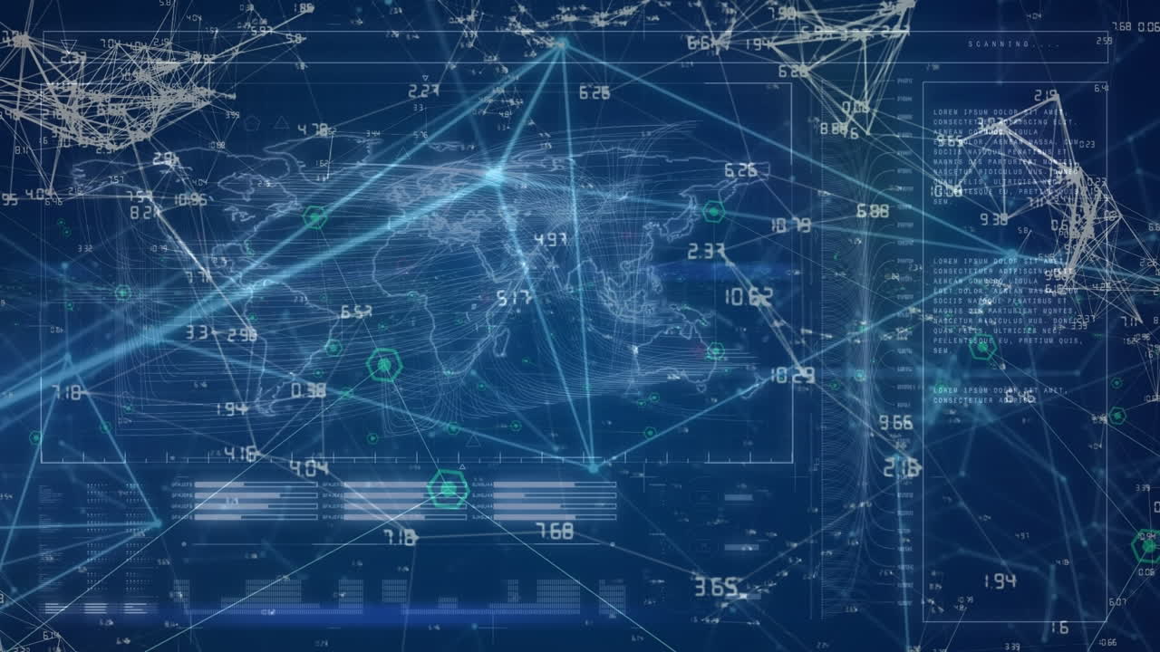 모양 위의 세계 지도를 사용하여 데이터 처리의 애니메이션
