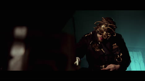 steampunk character in a dark setting