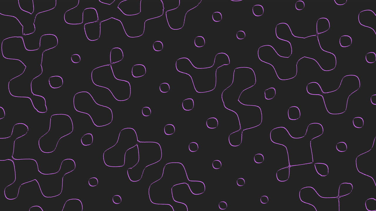 patrón abstracto negro y púrpura con líneas curvas y formas flotantes