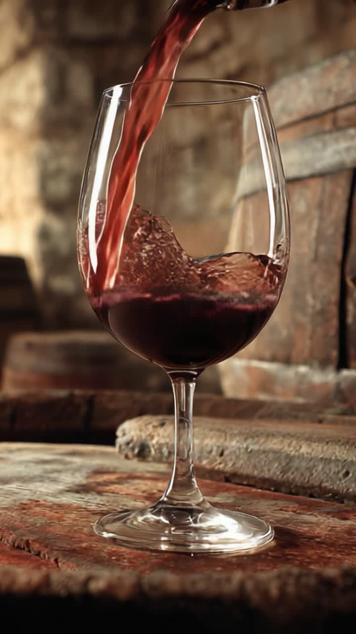 A Stunning Visual Transition of Rich Red Wine Being Poured into a Glass, Captured in Two Frames that Showcase the Essence of Fermentation and Flavorful Experience