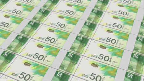 50 israeli new shekel banknotes printed by a money press