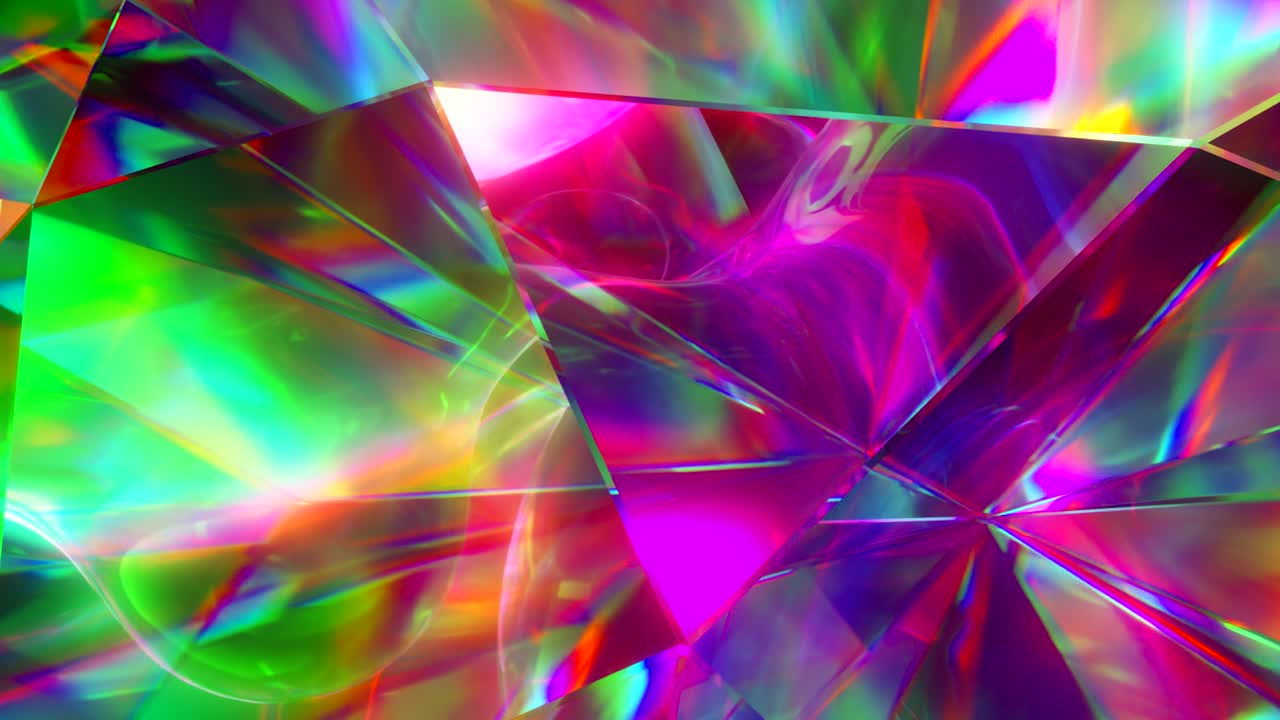 la luz pasa a través de las facetas de un diamante que gira lentamente y crea resplandores repetitivos y colores brillantes del arco iris. dispersión del arcoíris de la luz.