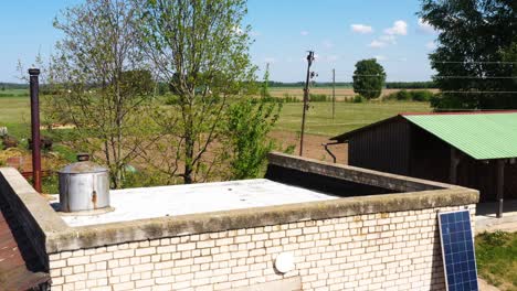 garage power supplied by grid and photovoltaic panel, sustainable solutions, drone