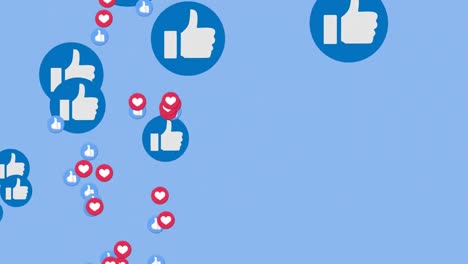 Animation-of-social-media-hearts-and-thumbs-up-digital-icons-floating-over-blue-background