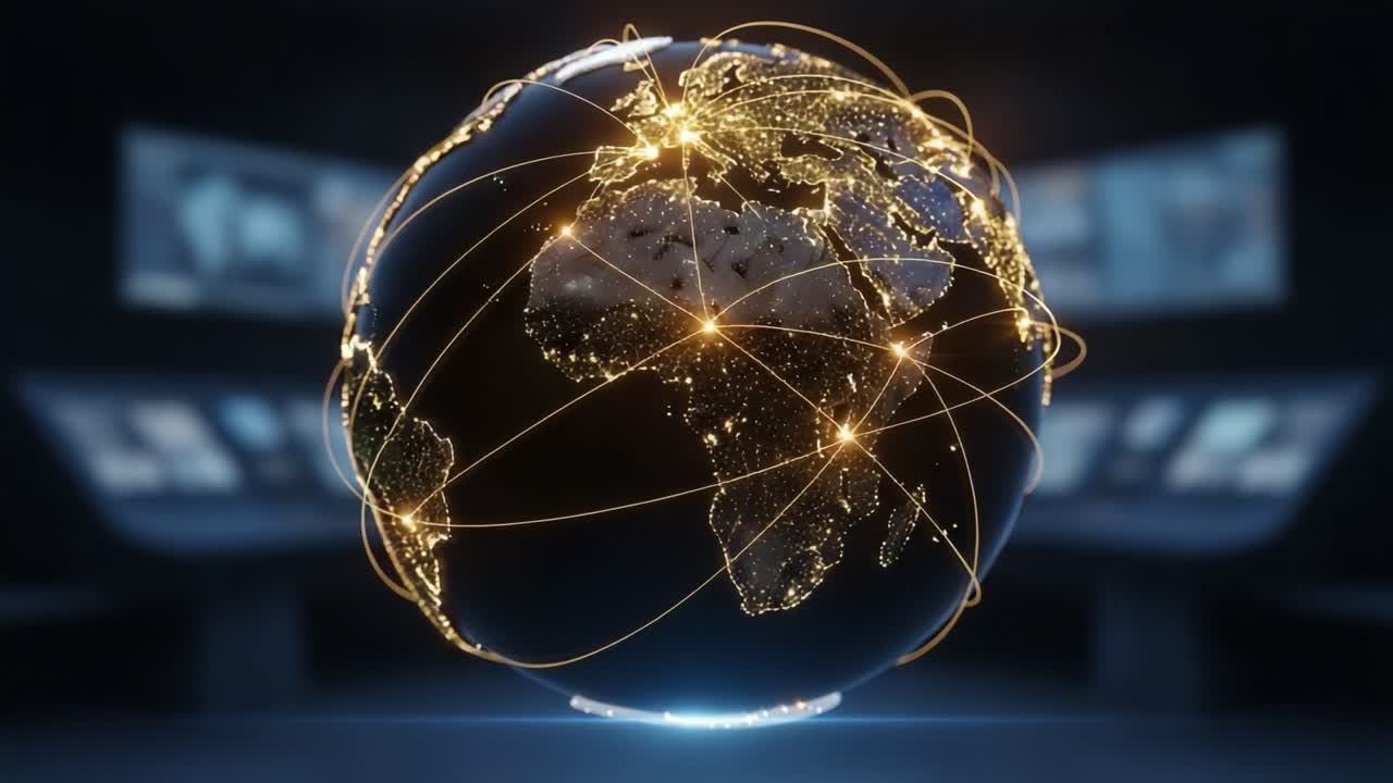 A Stunning Visualization of Global Connectivity: An Enhanced Perspective of Earth's Networked Lines Connected by Digital Communication and Information Exchange