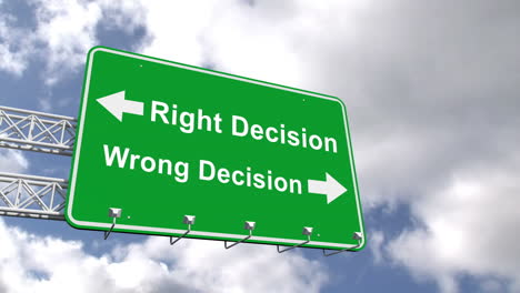 Right-and-wrong-decision-sign-against-blue-sky-