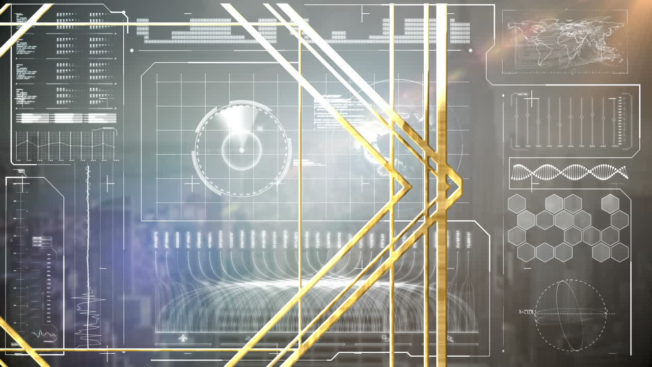 데이터 처리 및 도시 풍경에 대한 모양의 애니메이션