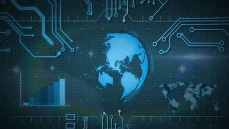 Animación-Del-Globo-Y-Procesamiento-De-Datos-Sobre-Placa-De-Circuito-En-Pantallas