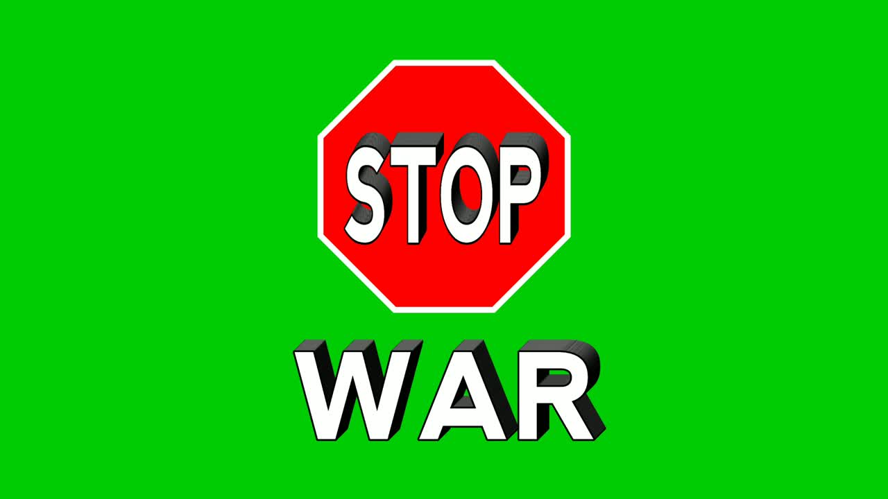 STOP ALLA GUERRA Animazione testuale motion graphics su rosso su sfondo green screen, elementi video per il concetto di giornata mondiale della pace