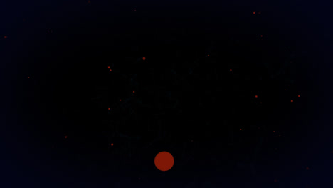 animation of flashing network of connections with red dots moving on black background