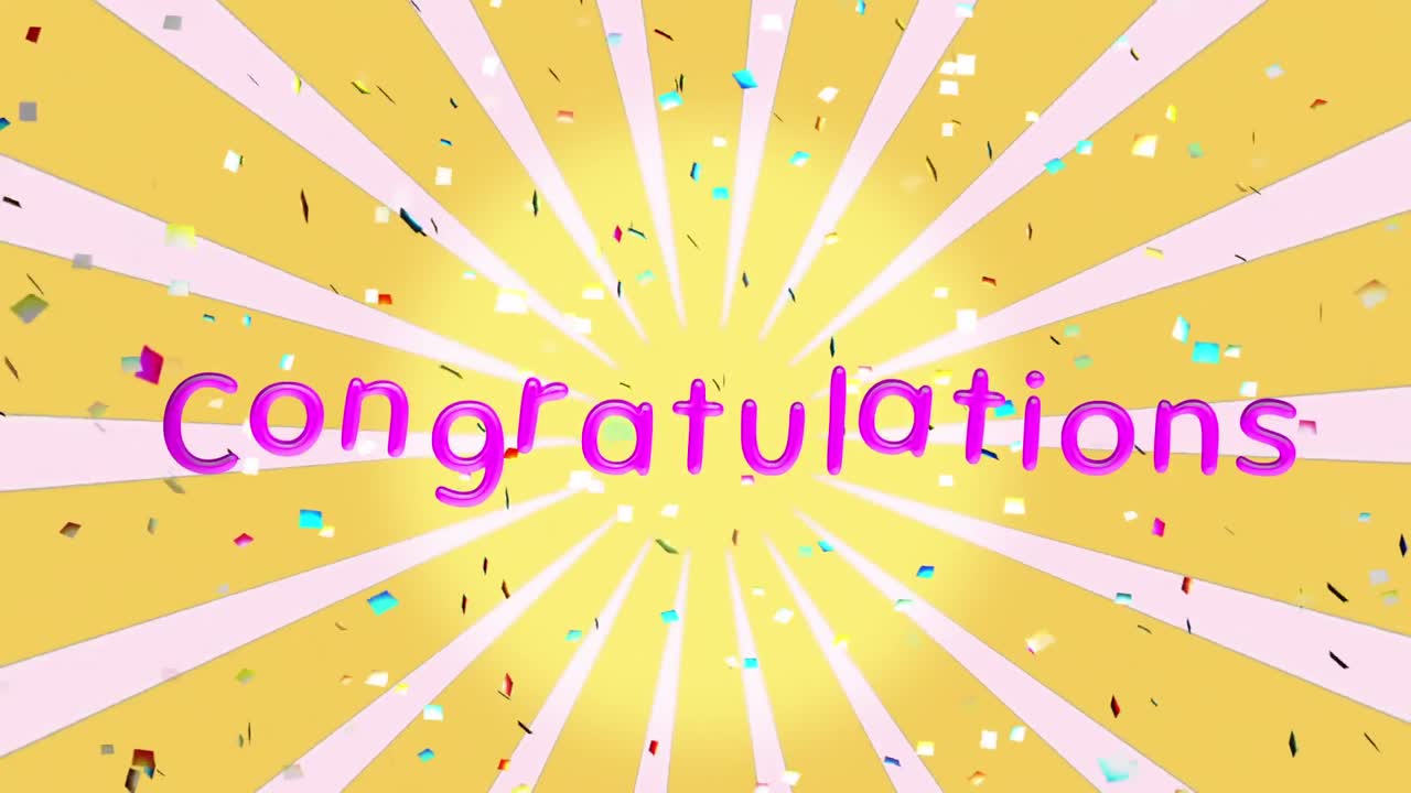 회전하는 노란색과  ⁇ 색 줄무 ⁇ 에 쓰여진 축하